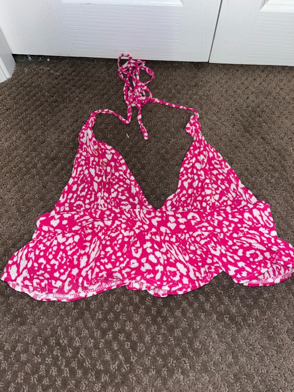 Pink Halter Peplum Women's Top